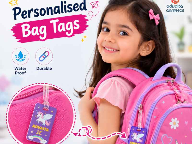 Customize kids luggage tags preview logo slide